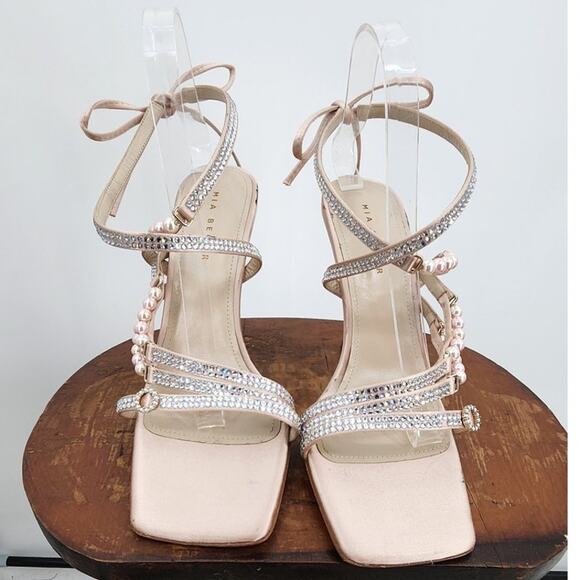 Mia Becar Gold Champane Audrey Sandal Size 41 US 11 Bling Strappy Dress Formal - Picture 12 of 16